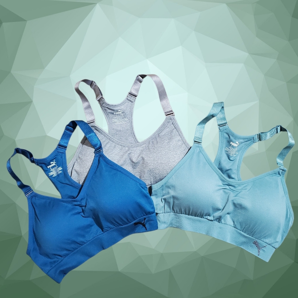 PUMA TealBlue Performance SportBras RemovableCups Sports StretchNWOT 3 bras